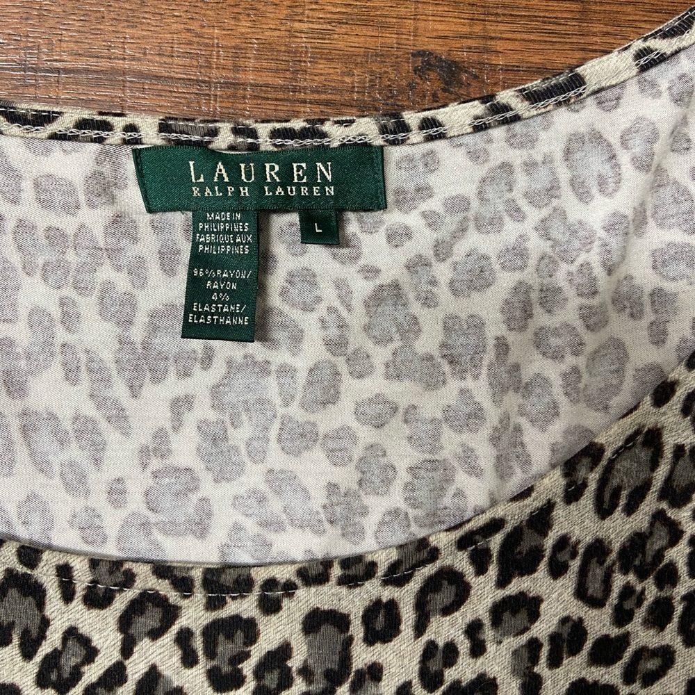 Lauren Ralph Lauren Leopard animal Print Long Sleeved Scoop Neck Top large Soft - Picture 2 of 4